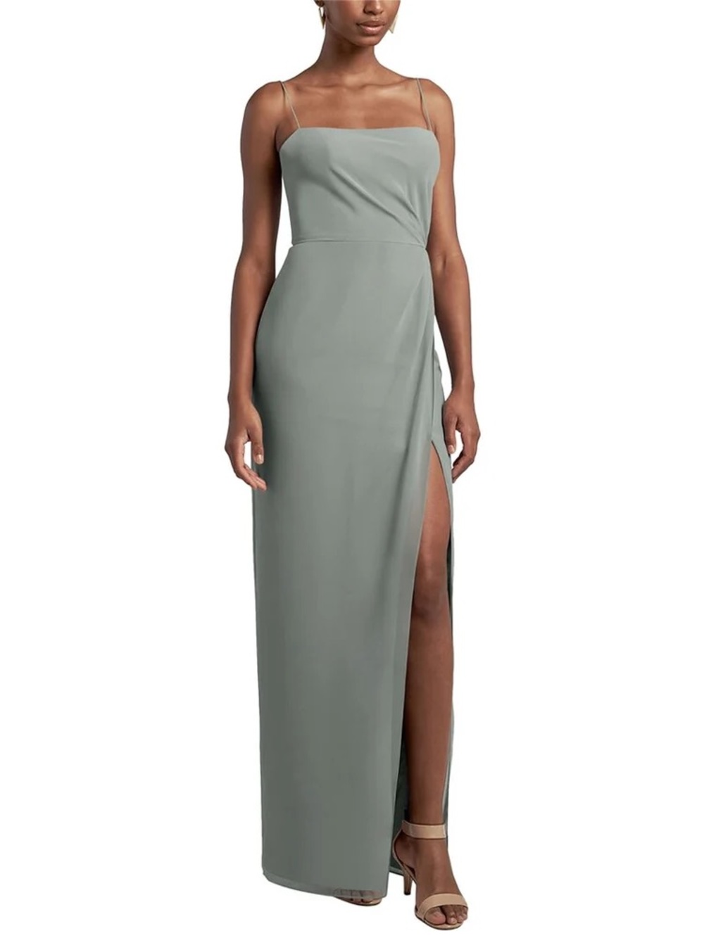 Jenny Yoo Sage Green Bridesmaid Gown Size 14 | Spaghetti Strap Maxi Dress